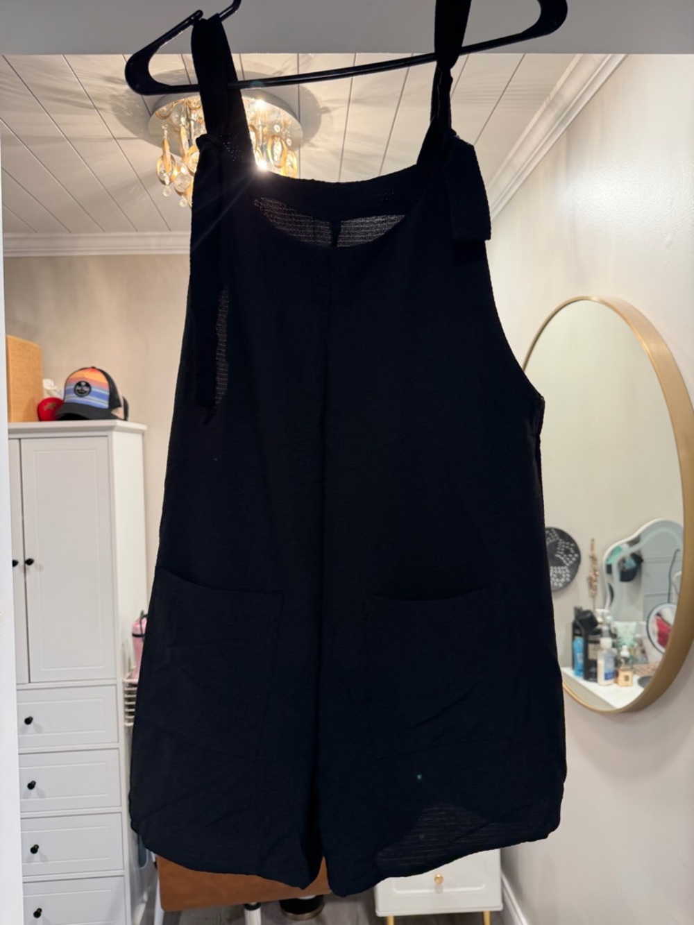 SHEIN Black Sleeveless Tie-Shoulder Romper Shorts